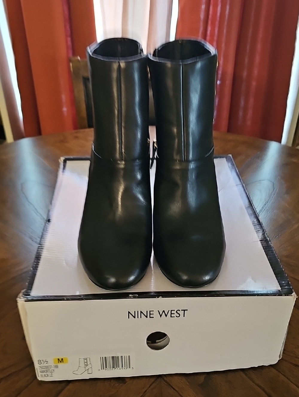 Nine West Black Leather Mid-Calf Ankle Boots